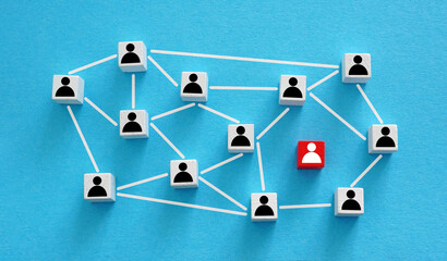 Connected figures and one isolated. Social exclusion.