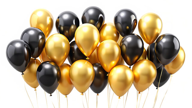  set of golden and black festival bloons in groups isolated on white background PNG , AI GENERATED