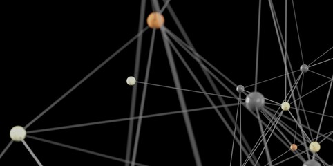 Modern network visualization.  Connecting nodes, global network, data science.
