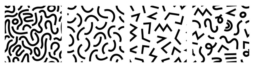 Set Aesthetic Contemporary printable seamless pattern with abstract line, dot, shape brush stroke in black and white colors. Boho background in minimalist style vector Illustration for wallpaper