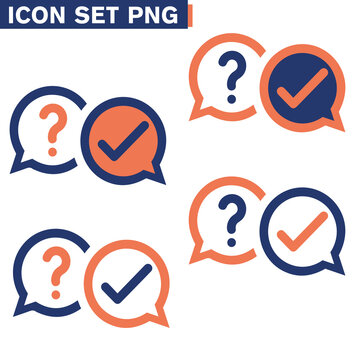 icona del contorno del punto interrogativo e del segno di spunta, simbolo parlante del fumetto della risposta alla domanda, segno di problema e soluzione dei social media illustrazioni icon icona set