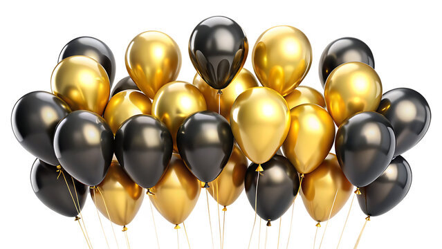  set of golden and black festival bloons in groups isolated on white background PNG , AI GENERATED