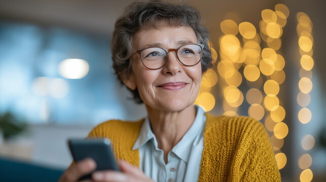 Joyful Senior Woman Engaging with Technology at Home - Powered by Adobe