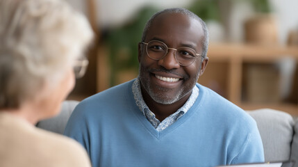 Social Worker Meeting Elderly Couple During Home Visit Support