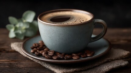 Coffee cup on vintage plate