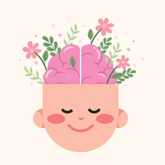 Smiling face with mental health of positive thinking, good health care vector illustration. Concept of mental health. 