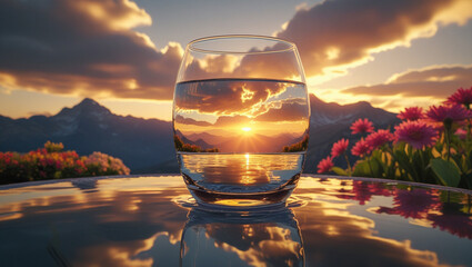 Peaceful Sunset Over Reflective Water with Colorful Clouds

