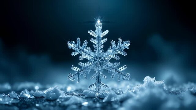 Single Perfect Snowflake in the Snow at Night