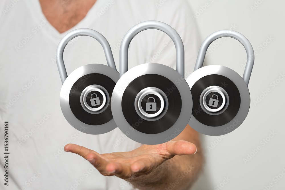 Poster image of three padlocks representing data security, safety, and privacy.