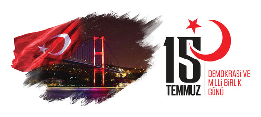 15 temmuz demokrasi ve milli birlik gunu vector illustration image. (15 July, Democracy Republic of Turkey celebration card.) social media vector