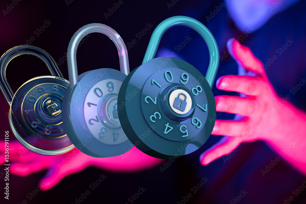 Aufkleber Secure your digital assets.  Combination locks represent data encryption and online safety.