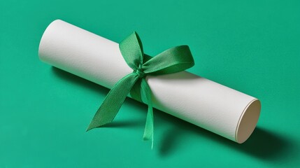 Rolled Certificate With Green Ribbon on Bright Background