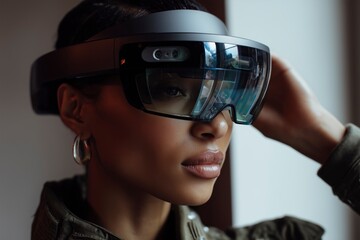 Woman Wearing Advanced Augmented Reality Headset
