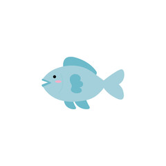 Blue Fish Face Flat Design Icon