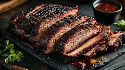 Delicious Smoked Brisket Slices with BBQ Sauce
