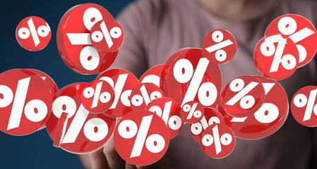 3D render of red percentage symbols floating, ideal for discount, sale, or promotion concepts.