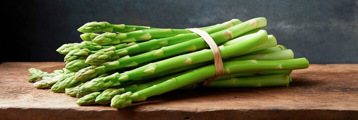 Fresh green asparagus bunch on rustic wooden table