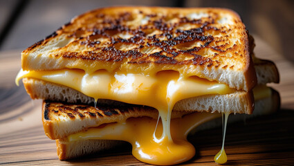Closeup of Grilled Cheese Sandwich with Oozing Cheese

