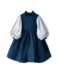 Elegant Dress in Blue and White: A chic, designer dress, expertly crafted with a vibrant blue bodice and dramatic white puffed sleeves, a symbol of fashion.
