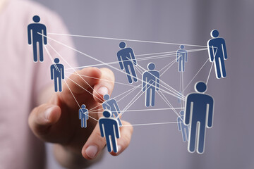 Image depicts a network of people, symbolizing teamwork, collaboration, and global connections in...