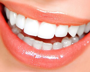 Closeup Perfect White Teeth Smile Healthy Gums Pink Lips