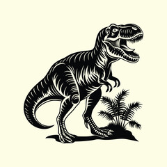 T-Rex Dinosaur Silhouette Vector in Prehistoric Landscape