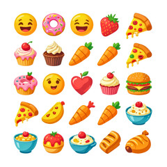 Colourful food emojis anda  cartoon treats collection
