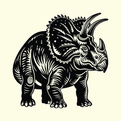 Triceratops Dinosaur Silhouette Vector in Prehistoric Landscape