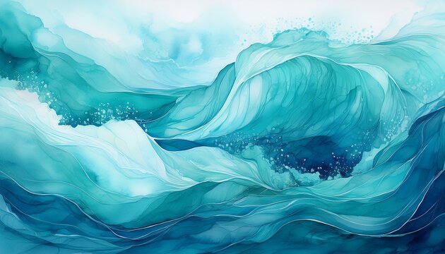 abstract watercolor transparent sea ocean blue teal turquoise colored wave background