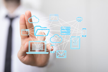 Image depicting a network of connected devices, showcasing cloud computing and data sharing.