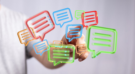 Abstract image of colorful chat bubbles, representing communication, messaging, and online...