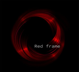 Isolated red round frame with bright glitter, abstract figure on black background.