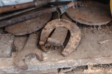 Old workshop with vintage hand tools, real life photo