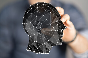 Abstract digital head, network, AI, technology, future, innovation, connection, data, digital, concept.