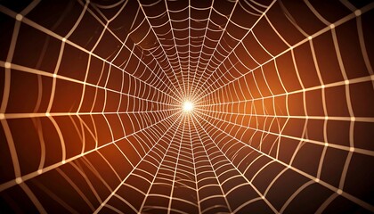 Glowing spider web in abstract polygonal grid tunnel with vintage retro style design