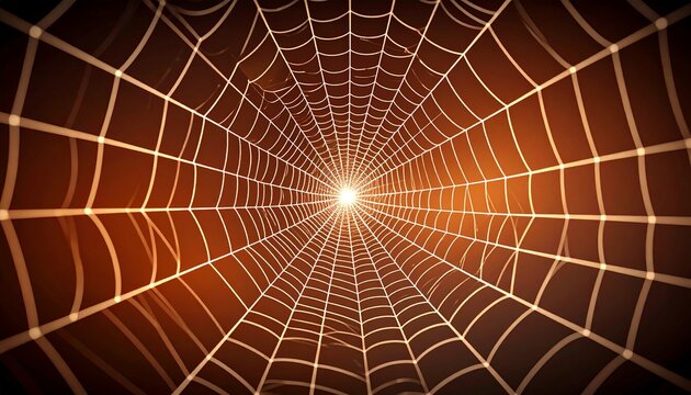 Glowing spider web in abstract polygonal grid tunnel with vintage retro style design
