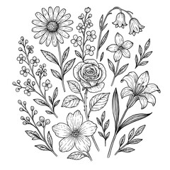 minimalist flower drawing set