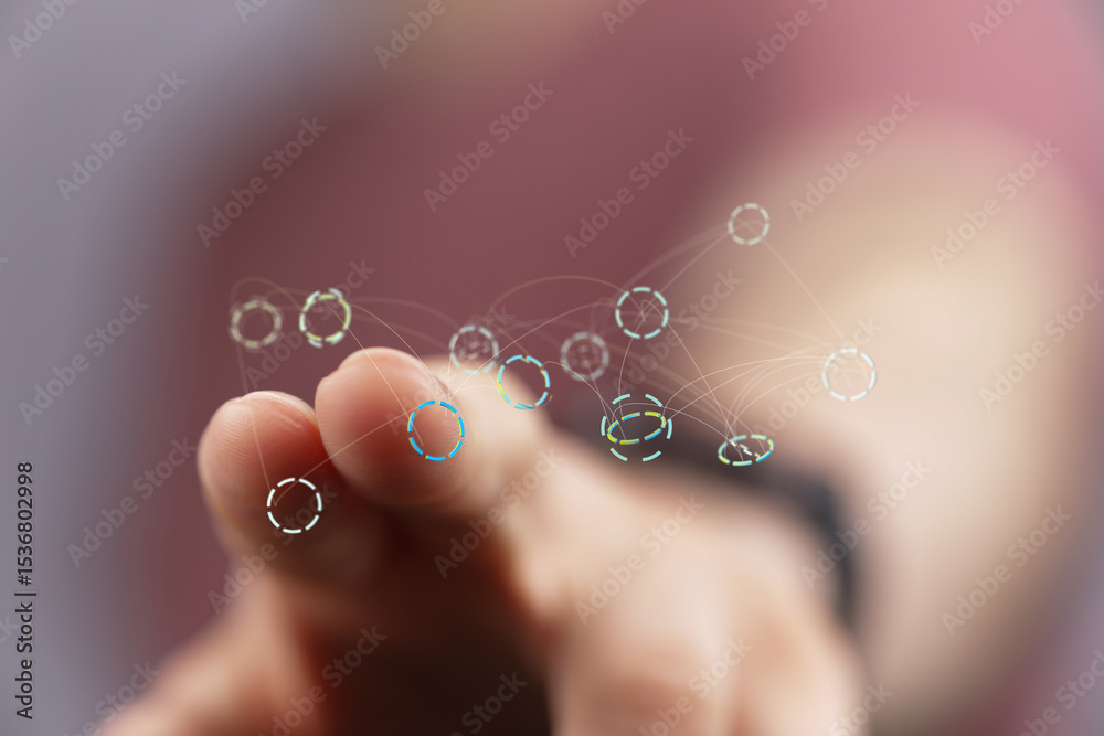 Aufkleber Close-up of finger interacting with a digital network.  Modern technology and connection concept.