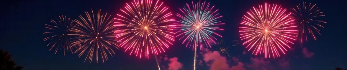 Vibrant fireworks explode against a dark sky, colorful bursts of light , explosion, fireworks
