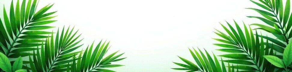 Vibrant green palm leaves border, isolated on white Ideal for tropical designs , pattern, palm leaf border