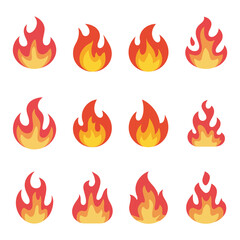 Mega Fire flames, set vector icons Fire and flames outline icon set. Contour bonfire, linear flaming elements