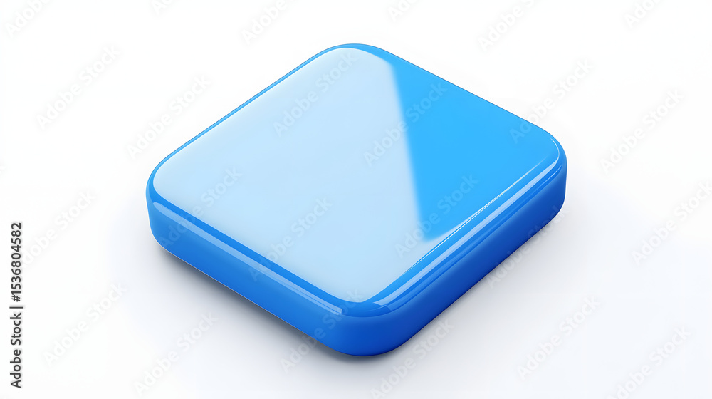 Wall mural blank mobile application icon, button - blue square with round corners. 3d rendering, white backgrou
