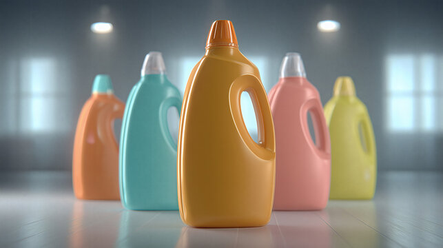 Botellas de productos de limpieza dom&eacute;stica sobre fondo claro