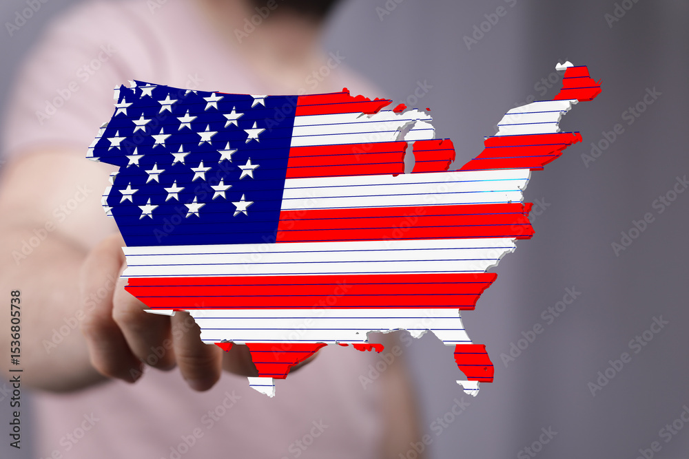 Poster High-quality image of a US map designed with the American flag. Perfect for patriotic projects.