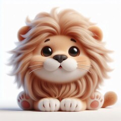 3D realistic adorable fluffy funny Lion expression on a white background