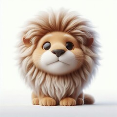 3D realistic adorable fluffy funny Lion expression on a white background