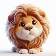 3D realistic adorable fluffy funny Lion expression on a white background
