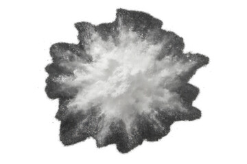 Fototapeta premium Powdery white substance exploding dynamically, spreading in mid-air against transparent backdrop, illustrating energetic motion