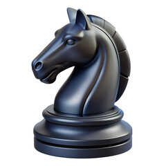 Naklejka premium A sleek and artistic 3d rendering of a black plastic-style chess knight icon isolated on a transparent background