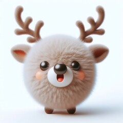 3D realistic adorable fluffy funny reindeer expression on a white background, Christmas theme
